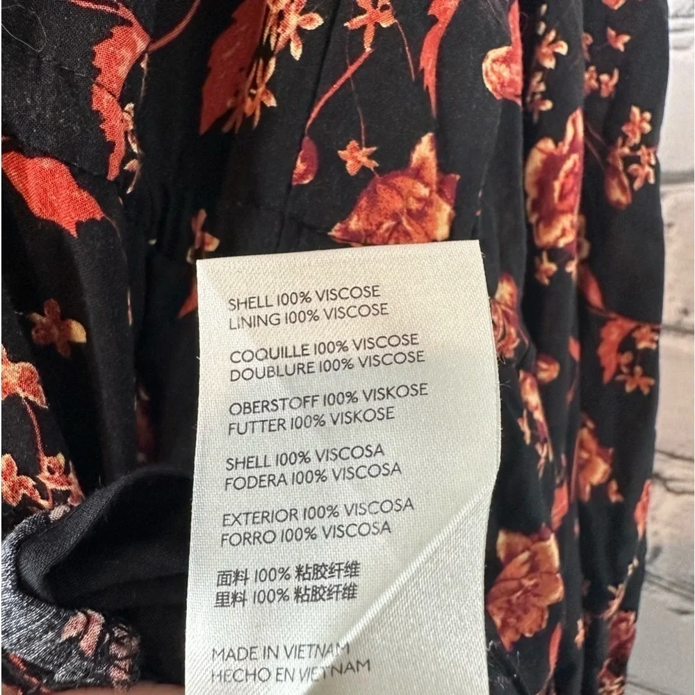 Free People Women’s Flower Fields Black Mini Dress Medium Fall Floral Oversized